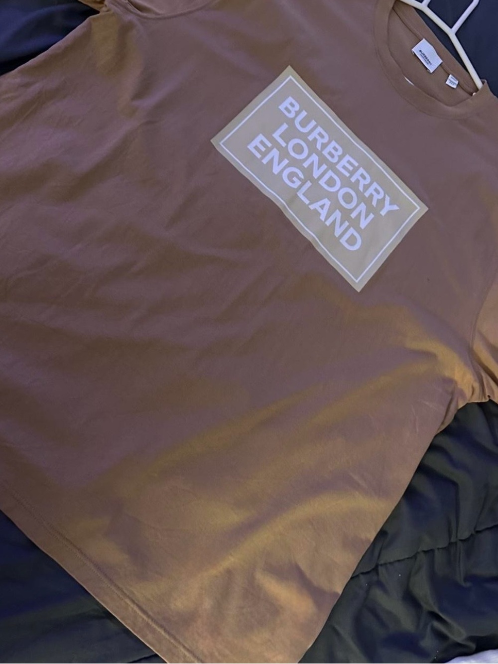 Burberry Logo Tee in Camel Brown with White Label